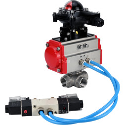 Кран шаровой BV3232P(4pc)-SP-3WL-T-ISO-H Ду20 Ру63, стандартнопроходной, четырехсоставной, корпус - нержавеющая сталь 316, уплотнение - PTFE, внутренняя резьба, с пневмоприводом PA-SA-052, пневмораспределителем 4V320-10 AC220V, БКВ APL-210N