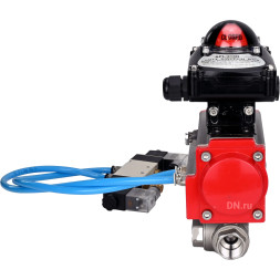 Кран шаровой BV3232P(4pc)-SP-3WL-T-ISO-H Ду20 Ру63, стандартнопроходной, четырехсоставной, корпус - нержавеющая сталь 316, уплотнение - PTFE, внутренняя резьба, с пневмоприводом PA-SA-052, пневмораспределителем 4V320-10 AC220V, БКВ APL-210N