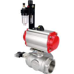 Кран шаровой BV3232P(4pc)-SP-3WL-T-ISO-H Ду20 Ру63, стандартнопроходной, четырехсоставной, корпус - нержавеющая сталь 316, уплотнение - PTFE, внутренняя резьба, с пневмоприводом PA-SA-052, пневмораспределителем 4V320-10 AC220V, БПВ AFC2000