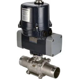 Кран шаровой BV3131P(3pc)-FP-W-ISO-H LONG Ду15 Ру63 полнопроходной, под приварку, корпус - нержавеющая сталь SS304, уплотнение - PTFE, с электроприводом четвертьоборотным QTSA-N-003EM-O0-220VAC с пружинным возвратом
