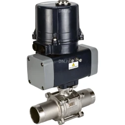 Кран шаровой BV3131P(3pc)-FP-W-ISO-H LONG Ду15 Ру63 полнопроходной, под приварку, корпус - нержавеющая сталь SS304, уплотнение - PTFE, с электроприводом четвертьоборотным QTSA-N-003EM-O0-220VAC с пружинным возвратом
