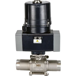 Кран шаровой BV3131P(3pc)-FP-W-ISO-H LONG Ду15 Ру63 полнопроходной, под приварку, корпус - нержавеющая сталь SS304, уплотнение - PTFE, с электроприводом четвертьоборотным QTSA-N-003EM-O0-220VAC с пружинным возвратом