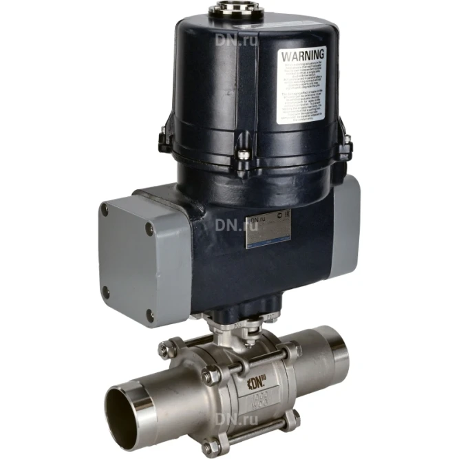 Кран шаровой BV3232P(3pc)-FP-W-ISO-H LONG Ду10 Ру63 полнопроходной, под приварку, корпус - нержавеющая сталь SS316, уплотнение - PTFE, с электроприводом четвертьоборотным QTSA-N-003EM-O0-220VAC с пружинным возвратом в Алматы
