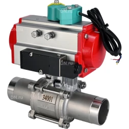 Кран шаровой BV3131P(3pc)-FP-W-ISO-H LONG Ду10 Ру63 полнопроходной, корпус - нержавеющая сталь 304, уплотнение - PTFE, под приварку, с пневмоприводом PA-DA-052, пневмораспределителем 4M310-08 DC24V и магнитным переключателем ALS200D