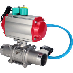 Кран шаровой BV3131P(3pc)-FP-W-ISO-H LONG Ду65 Ру25 полнопроходной, корпус - нержавеющая сталь 304, уплотнение - PTFE, под приварку, с пневмоприводом PA-DA-083, пневмораспределителем 4V320-08 AC220V и магнитным переключателем ALS200D