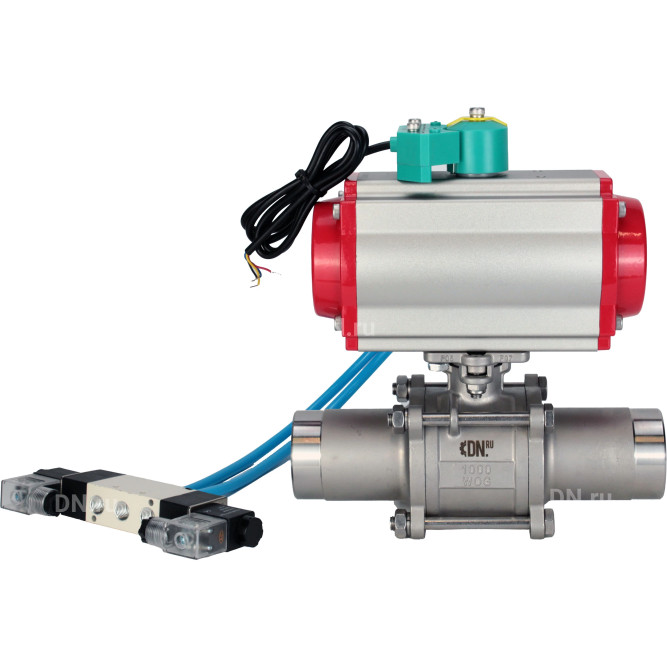 Кран шаровой BV3131P(3pc)-FP-W-ISO-H LONG Ду65 Ру25 полнопроходной, корпус - нержавеющая сталь 304, уплотнение - PTFE, под приварку, с пневмоприводом PA-DA-083, пневмораспределителем 4V320-08 AC220V и магнитным переключателем ALS200D в Алматы