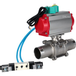 Кран шаровой BV3131P(3pc)-FP-W-ISO-H LONG Ду65 Ру25 полнопроходной, корпус - нержавеющая сталь 304, уплотнение - PTFE, под приварку, с пневмоприводом PA-DA-083, пневмораспределителем 4V320-08 AC220V и магнитным переключателем ALS200D