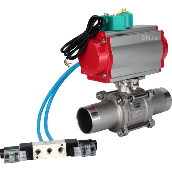 Кран шаровой BV3131P(3pc)-FP-W-ISO-H LONG Ду65 Ру25 полнопроходной, корпус - нержавеющая сталь 304, уплотнение - PTFE, под приварку, с пневмоприводом PA-DA-083, пневмораспределителем 4V320-08 AC220V и магнитным переключателем ALS200D в Алматы