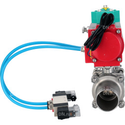 Кран шаровой BV3131P(3pc)-FP-W-ISO-H LONG Ду65 Ру25 полнопроходной, корпус - нержавеющая сталь 304, уплотнение - PTFE, под приварку, с пневмоприводом PA-DA-083, пневмораспределителем 4V320-08 AC220V и магнитным переключателем ALS200D