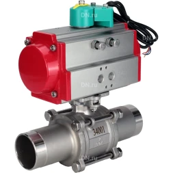 Кран шаровой BV3131P(3pc)-FP-W-ISO-H LONG Ду15 Ру63 полнопроходной, корпус - нержавеющая сталь 304, уплотнение - PTFE, под приварку, с пневмоприводом PA-DA-052 и магнитным переключателем ALS200D