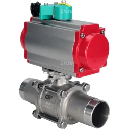 Кран шаровой BV3131P(3pc)-FP-W-ISO-H LONG Ду15 Ру63 полнопроходной, корпус - нержавеющая сталь 304, уплотнение - PTFE, под приварку, с пневмоприводом PA-DA-052 и магнитным переключателем ALS200D
