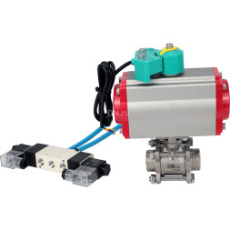 Кран шаровой BV3232P(3pc)-FP-W-ISO-H Ду50 Ру40 полнопроходной, корпус - нержавеющая сталь 316, уплотнение - PTFE, под приварку, с пневмоприводом PA-DA-083, пневмораспределителем 4V320-10 AC220V и магнитным переключателем ALS200D