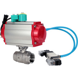 Кран шаровой BV3232P(2pc)-FP-T-ISO-H Ду65 Ру40 полнопроходной, внутренняя резьба, корпус - нержавеющая сталь 316, уплотнение - PTFE, с пневмоприводом PA-DA-083, пневмораспределителем 4V320-10 AC220V и магнитным переключателем ALS200D