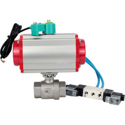 Кран шаровой BV3232P(2pc)-FP-T-ISO-H Ду65 Ру40 полнопроходной, внутренняя резьба, корпус - нержавеющая сталь 316, уплотнение - PTFE, с пневмоприводом PA-DA-083, пневмораспределителем 4V320-10 AC220V и магнитным переключателем ALS200D