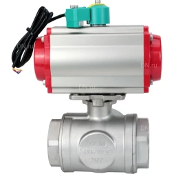 Кран шаровой BV3232P(4pc)-SP-3WL-T-ISO-H Ду10 Ру63 стандартнопроходной L-тип, внутренняя резьба, корпус - нержавеющая сталь 316, уплотнение - PTFE, пневмопривод PA-DA-052, пневмораспределитель 4M310-08 AC220V и магнитным переключателем ALS200D