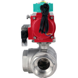 Кран шаровой BV3232P(4pc)-SP-3WL-T-ISO-H Ду32 Ру63 стандартнопроходной L-тип, внутренняя резьба, корпус - нержавеющая сталь 316, уплотнение - PTFE, пневмопривод PA-DA-052, пневмораспределитель 4M310-08 DC24V и магнитным переключателем ALS200D