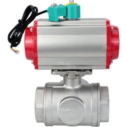 Кран шаровой BV3232P(4pc)-SP-3WL-T-ISO-H Ду10 Ру63 стандартнопроходной L-тип, внутренняя резьба, корпус - нержавеющая сталь 316, уплотнение - PTFE, с пневмоприводом PA-DA-052 и магнитным переключателем ALS200D