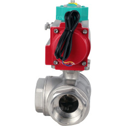 Кран шаровой BV3232P(4pc)-SP-3WL-T-ISO-H Ду32 Ру63 стандартнопроходной L-тип, внутренняя резьба, корпус - нержавеющая сталь 316, уплотнение - PTFE, с пневмоприводом PA-DA-052 и магнитным переключателем ALS200D