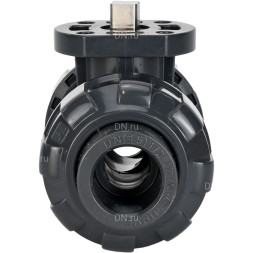 Кран шаровой BV4242E-FP-GRM-ISO Дн65 Ру10 полнопроходной, клеевой с разборным муфтовым соединением, корпус - UPVC (НПВХ), шар - UPVC (НПВХ), уплотнение - EPDM, с ISO-фланцем и голым штоком квадратным