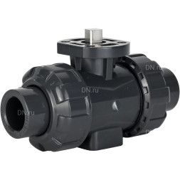 Кран шаровой BV4242E-FP-GRM-ISO Дн100 Ру10 полнопроходной, клеевой с разборным муфтовым соединением, корпус - UPVC (НПВХ), шар - UPVC (НПВХ), уплотнение - EPDM, с ISO-фланцем и голым штоком квадратным