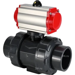 Кран шаровой BV4242E-FP-GRM-ISO Дн80 Ру10 полнопроходной, корпус - НПВХ, шар - НПВХ, уплотнение - EPDM, с пневмоприводом PA-SA-065 с возвратными пружинами