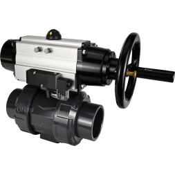 Кран шаровой BV4242E-FP-GRM-ISO Дн80 Ру10 полнопроходной, корпус - НПВХ, шар - НПВХ, уплотнение - EPDM, с пневмоприводом PA-DA-105-1 и пневмораспределителем 4M310-08 DC24V
