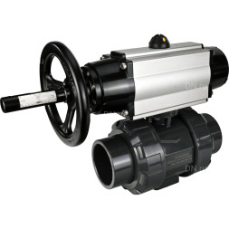 Кран шаровой BV4242E-FP-GRM-ISO Дн80 Ру10 полнопроходной, корпус - НПВХ, шар - НПВХ, уплотнение - EPDM, с пневмоприводом PA-DA-105-1 и пневмораспределителем 4M310-08 DC24V