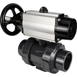 Кран шаровой BV4242E-FP-GRM-ISO Дн80 Ру10 полнопроходной, корпус - НПВХ, шар - НПВХ, уплотнение - EPDM, с пневмоприводом PA-DA-105-1 и пневмораспределителем 4M310-08 DC24V