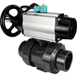 Кран шаровой BV4242E-FP-GRM-ISO Дн25 Ру10 полнопроходной, корпус - НПВХ, шар - НПВХ, уплотнение - EPDM, с пневмоприводом PA-DA-105-1, пневмораспределителем 4M310-08 AC220V и магнитным переключателем ALS200D