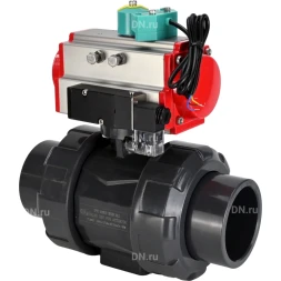 Кран шаровой BV4242E-FP-GRM-ISO Дн25 Ру10 полнопроходной, корпус - НПВХ, шар - НПВХ, уплотнение - EPDM, с пневмоприводом PA-DA-052, пневмораспределителем 4M310-08 DC24V и магнитным переключателем ALS200D