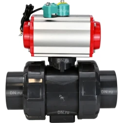 Кран шаровой BV4242E-FP-GRM-ISO Дн25 Ру10 полнопроходной, корпус - НПВХ, шар - НПВХ, уплотнение - EPDM, с пневмоприводом PA-DA-052, пневмораспределителем 4M310-08 DC24V и магнитным переключателем ALS200D