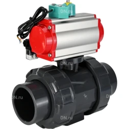 Кран шаровой BV4242E-FP-GRM-ISO Дн15 Ру10 полнопроходной, корпус - НПВХ, шар - НПВХ, уплотнение - EPDM, с пневмоприводом PA-SA-052, пневмораспределителем 4M310-08 DC24V и магнитным переключателем ALS200D