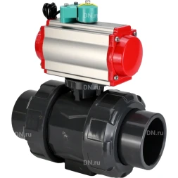 Кран шаровой BV4242E-FP-GRM-ISO Дн15 Ру10 полнопроходной, корпус - НПВХ, шар - НПВХ, уплотнение - EPDM, с пневмоприводом PA-SA-052, пневмораспределителем 4M310-08 DC24V и магнитным переключателем ALS200D
