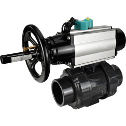 Кран шаровой BV4242E-FP-GRM-ISO Дн65 Ру10 полнопроходной, корпус - НПВХ, шар - НПВХ, уплотнение - EPDM, с пневмоприводом PA-DA-105-1, пневмораспределителем 4M310-08 DC24V и магнитным переключателем ALS200D