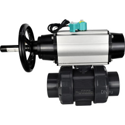 Кран шаровой BV4242E-FP-GRM-ISO Дн65 Ру10 полнопроходной, корпус - НПВХ, шар - НПВХ, уплотнение - EPDM, с пневмоприводом PA-DA-105-1, пневмораспределителем 4M310-08 DC24V и магнитным переключателем ALS200D