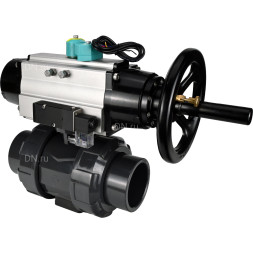 Кран шаровой BV4242E-FP-GRM-ISO Дн100 Ру10 полнопроходной, корпус - НПВХ, шар - НПВХ, уплотнение - EPDM, с пневмоприводом PA-DA-105-1, пневмораспределителем 4M310-08 DC24V и магнитным переключателем ALS200D