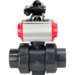 Кран шаровой BV4242E-FP-GRM-ISO Дн25 Ру10 полнопроходной, корпус - НПВХ, шар - НПВХ, уплотнение - EPDM, с пневмоприводом PA-DA-052, пневмораспределителем 4M310-08 AC220V и БКВ APL-210N