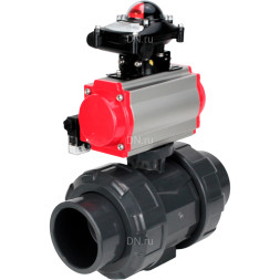 Кран шаровой BV4242E-FP-GRM-ISO Дн32 Ру10 полнопроходной, корпус - НПВХ, шар - НПВХ, уплотнение - EPDM, с пневмоприводом PA-DA-052, пневмораспределителем 4M310-08 AC220V и БКВ APL-210N