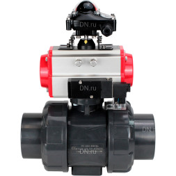 Кран шаровой BV4242E-FP-GRM-ISO Дн65 Ру10 полнопроходной, корпус - НПВХ, шар - НПВХ, уплотнение - EPDM, с пневмоприводом PA-SA-065, пневмораспределителем 4M310-08 AC220V и БКВ APL-210N