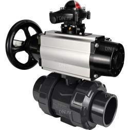 Кран шаровой BV4242E-FP-GRM-ISO Дн40 Ру10 полнопроходной, корпус - НПВХ, шар - НПВХ, уплотнение - EPDM, с пневмоприводом PA-DA-105-1, пневмораспределителем 4M310-08 AC220V и БКВ APL-210N