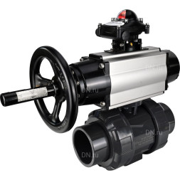 Кран шаровой BV4242E-FP-GRM-ISO Дн80 Ру10 полнопроходной, корпус - НПВХ, шар - НПВХ, уплотнение - EPDM, с пневмоприводом PA-DA-105-1, пневмораспределителем 4M310-08 AC220V и БКВ APL-210N
