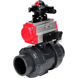 Кран шаровой BV4242E-FP-GRM-ISO Дн65 Ру10 полнопроходной, корпус - НПВХ, шар - НПВХ, уплотнение - EPDM, с пневмоприводом PA-SA-065, пневмораспределителем 4M310-08 DC24V и БКВ APL-210N