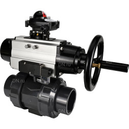 Кран шаровой BV4242E-FP-GRM-ISO Дн65 Ру10 полнопроходной, корпус - НПВХ, шар - НПВХ, уплотнение - EPDM, с пневмоприводом PA-DA-105-1, пневмораспределителем 4M310-08 DC24V и БКВ APL-210N