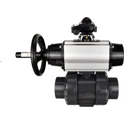 Кран шаровой BV4242E-FP-GRM-ISO Дн65 Ру10 полнопроходной, корпус - НПВХ, шар - НПВХ, уплотнение - EPDM, с пневмоприводом PA-DA-105-1, пневмораспределителем 4M310-08 DC24V и БКВ APL-210N