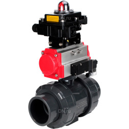 Кран шаровой BV4242E-FP-GRM-ISO Дн40 Ру10 полнопроходной, корпус - НПВХ, шар - НПВХ, уплотнение - EPDM, с пневмоприводом PA-SA-065, пневмораспределителем 4M310-08 AC220V и БКВ APL-410N EX