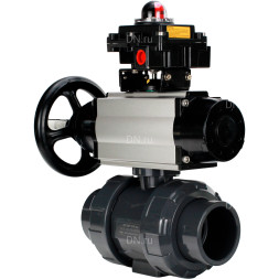 Кран шаровой BV4242E-FP-GRM-ISO Дн25 Ру10 полнопроходной, корпус - НПВХ, шар - НПВХ, уплотнение - EPDM, с пневмоприводом PA-DA-105-1, пневмораспределителем 4M310-08 AC220V и БКВ APL-410N EX