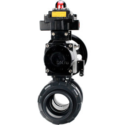 Кран шаровой BV4242E-FP-GRM-ISO Дн25 Ру10 полнопроходной, корпус - НПВХ, шар - НПВХ, уплотнение - EPDM, с пневмоприводом PA-DA-105-1, пневмораспределителем 4M310-08 AC220V и БКВ APL-410N EX