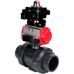 Кран шаровой BV4242E-FP-GRM-ISO Дн40 Ру10 полнопроходной, корпус - НПВХ, шар - НПВХ, уплотнение - EPDM, с пневмоприводом PA-SA-065, пневмораспределителем 4M310-08 DC24V и БКВ APL-410N EX