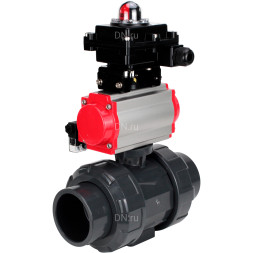 Кран шаровой BV4242E-FP-GRM-ISO Дн40 Ру10 полнопроходной, корпус - НПВХ, шар - НПВХ, уплотнение - EPDM, с пневмоприводом PA-SA-065, пневмораспределителем 4M310-08 DC24V и БКВ APL-410N EX