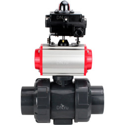 Кран шаровой BV4242E-FP-GRM-ISO Дн40 Ру10 полнопроходной, корпус - НПВХ, шар - НПВХ, уплотнение - EPDM, с пневмоприводом PA-SA-065, пневмораспределителем 4M310-08 DC24V и БКВ APL-410N EX